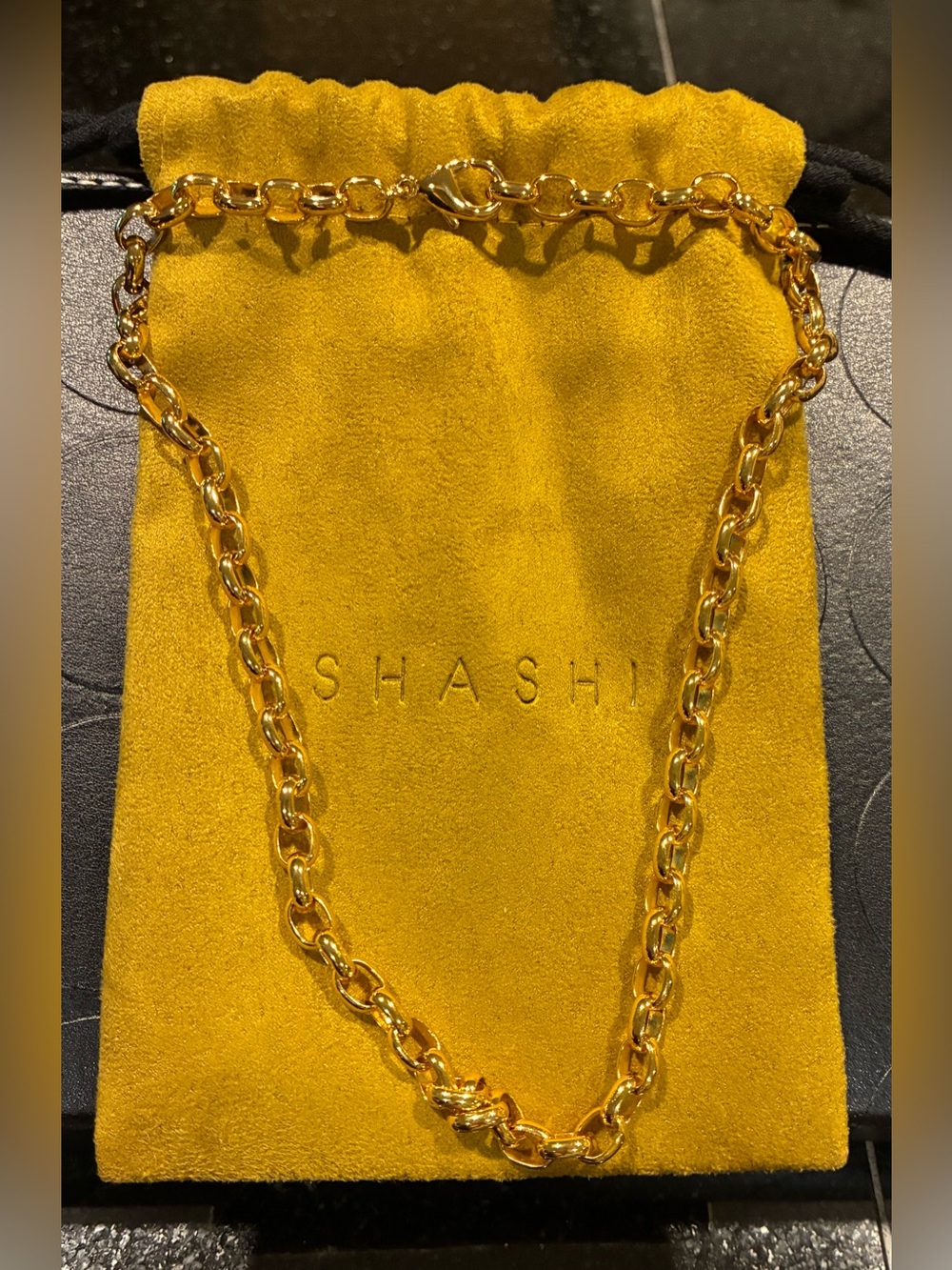 Shashi Necklace Oval Link 14k Gold Plate Over Brass 16” Long/drawstring Pouch